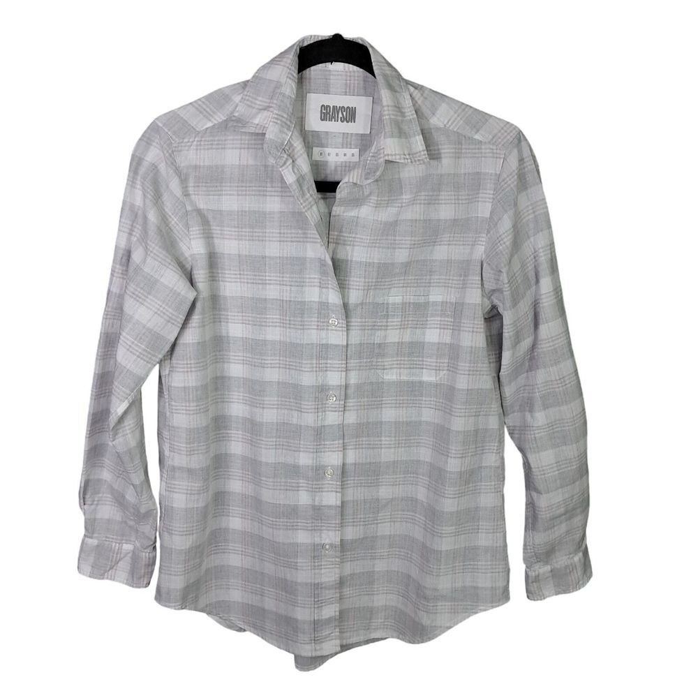 Grayson The Hero Shirt Women XS Gray Linen Plaid Button‎ Down Breathable Gauze
